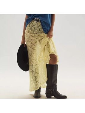 Anthropologie Yellow Lace Maxi Skirt